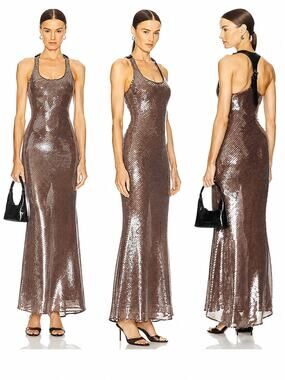 Monse Sequin Racerback Gown in Dark Nude US4
